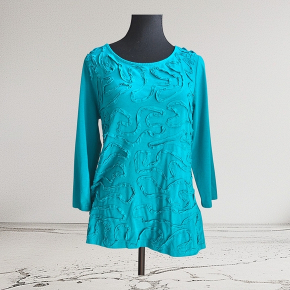Cable & Gauge Tops - Cable & Gauge Turquoise Textured Shirt Size L